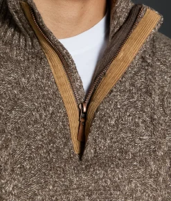Outpost Makers Cable Knit Quarter Zip Sweater Brown White Discount
