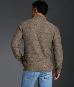 Outpost Makers Cable Knit Quarter Zip Sweater Brown White Discount