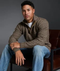 Outpost Makers Cable Knit Quarter Zip Sweater Brown White Discount