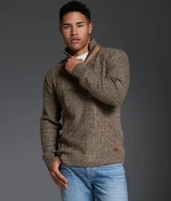 Outpost Makers Cable Knit Quarter Zip Sweater Brown White Discount