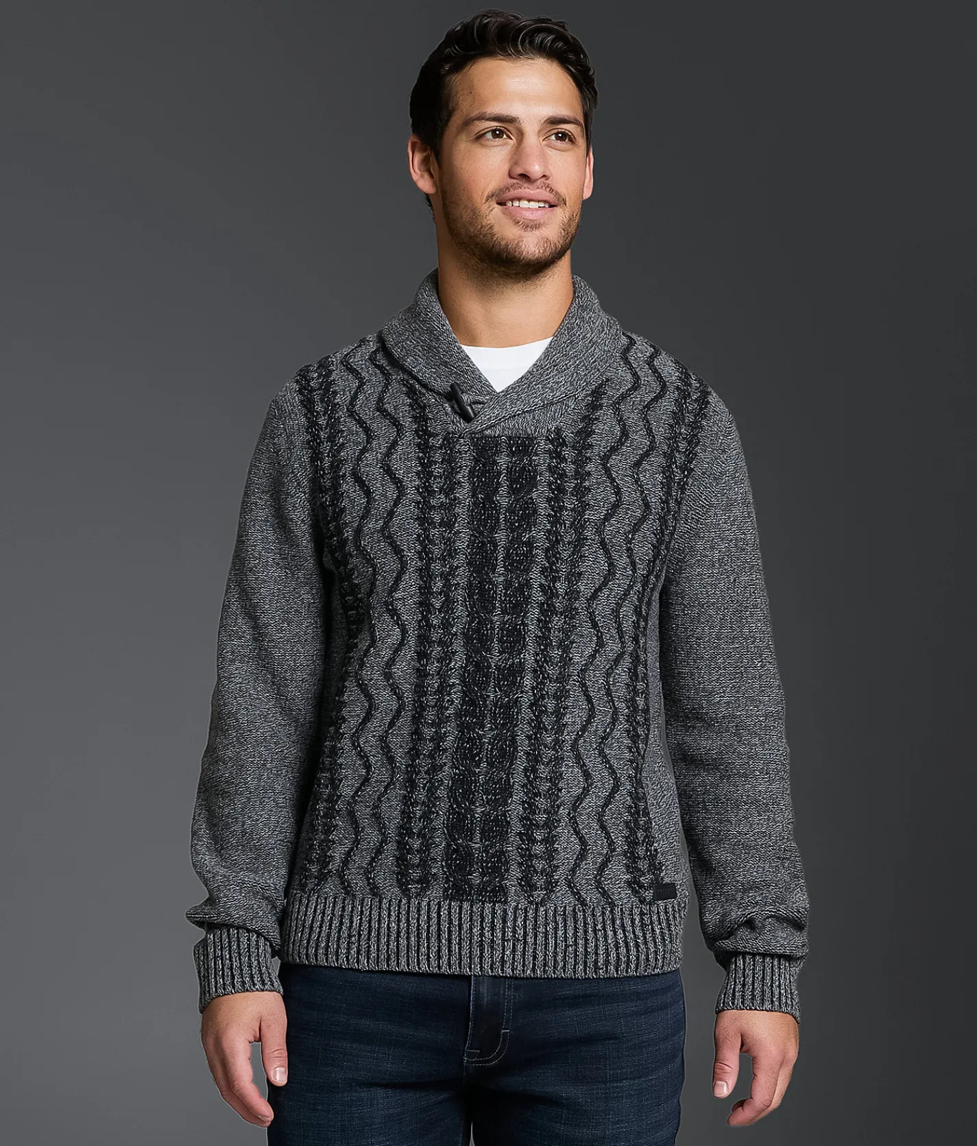 Outpost Makers Cable Knit Shawl Sweater Charcoal Heather New