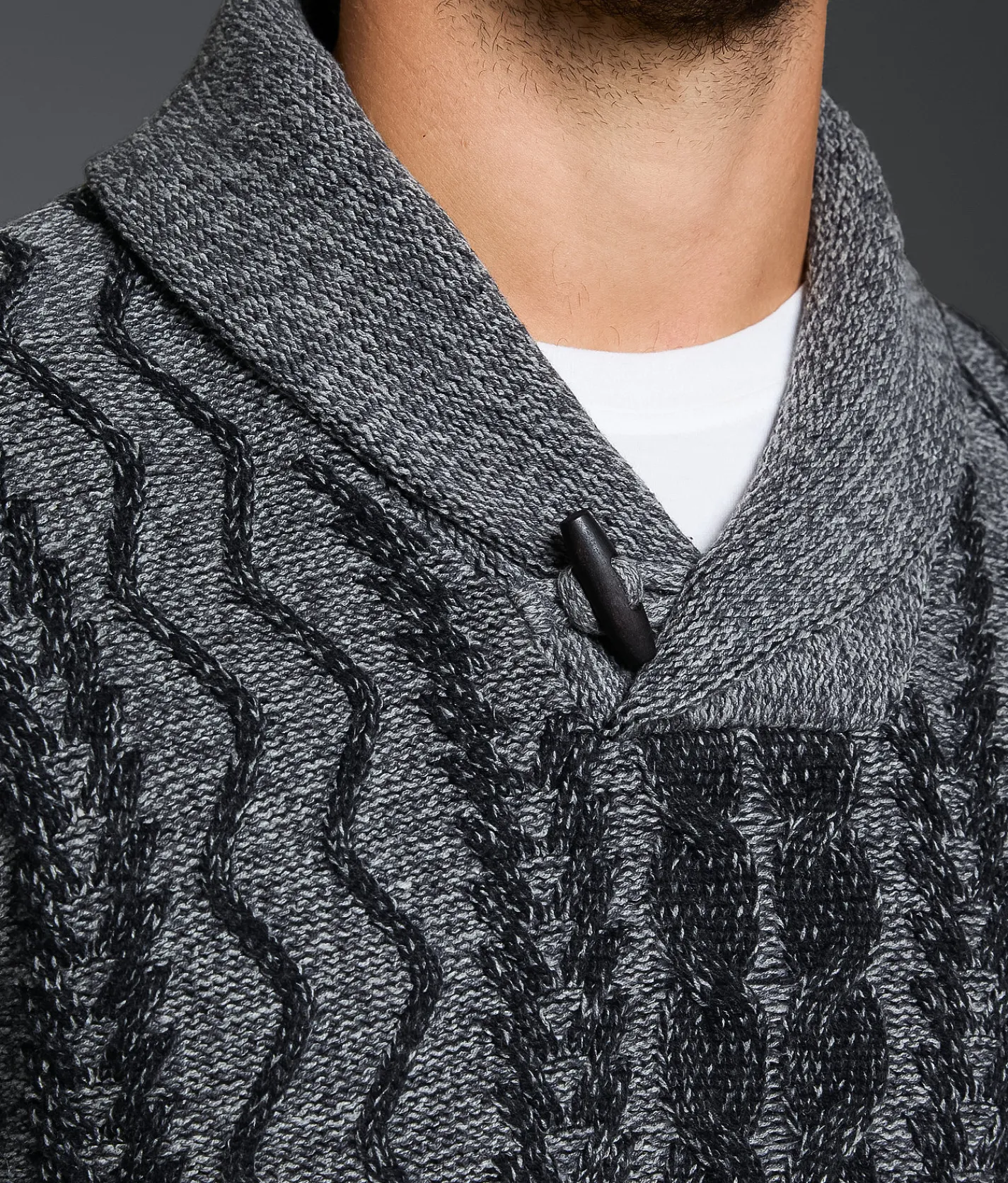 Outpost Makers Cable Knit Shawl Sweater Charcoal Heather New