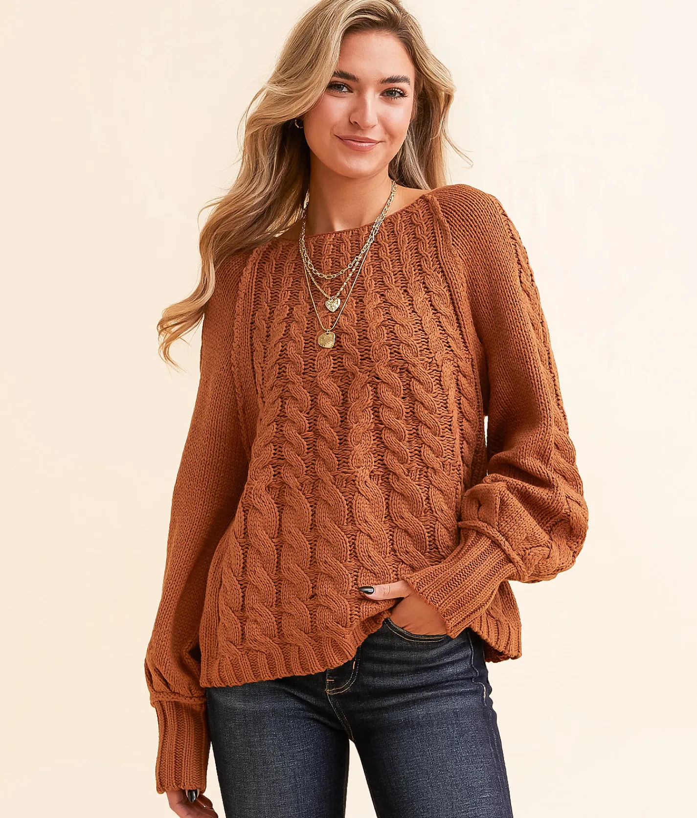 Double Zero Cable Knit Sweater Cream Outlet