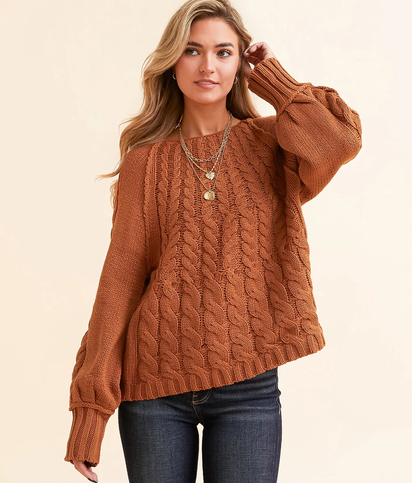 Double Zero Cable Knit Sweater Cream Outlet