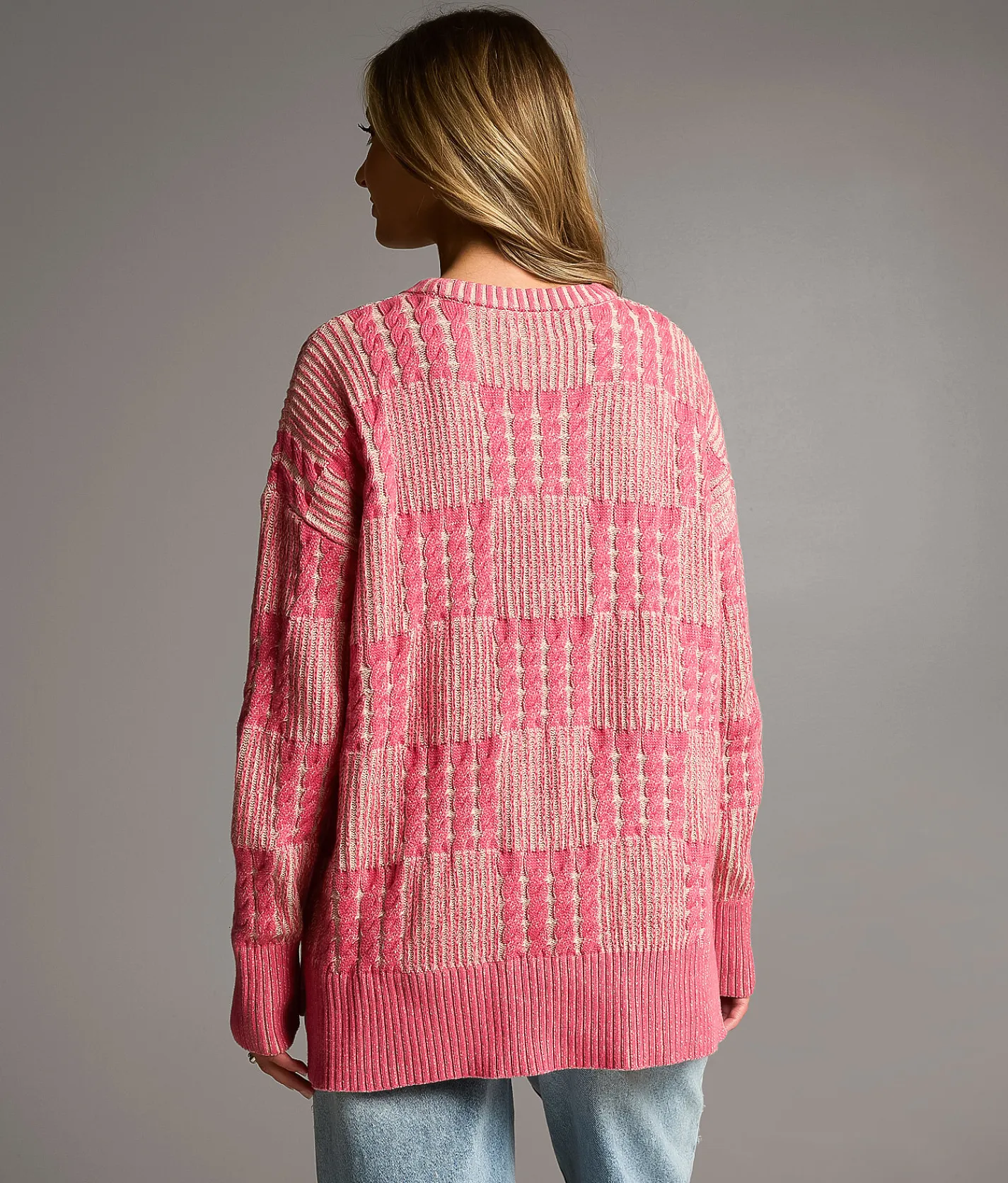 BKE Cable Knit Sweater Geranium Cream New