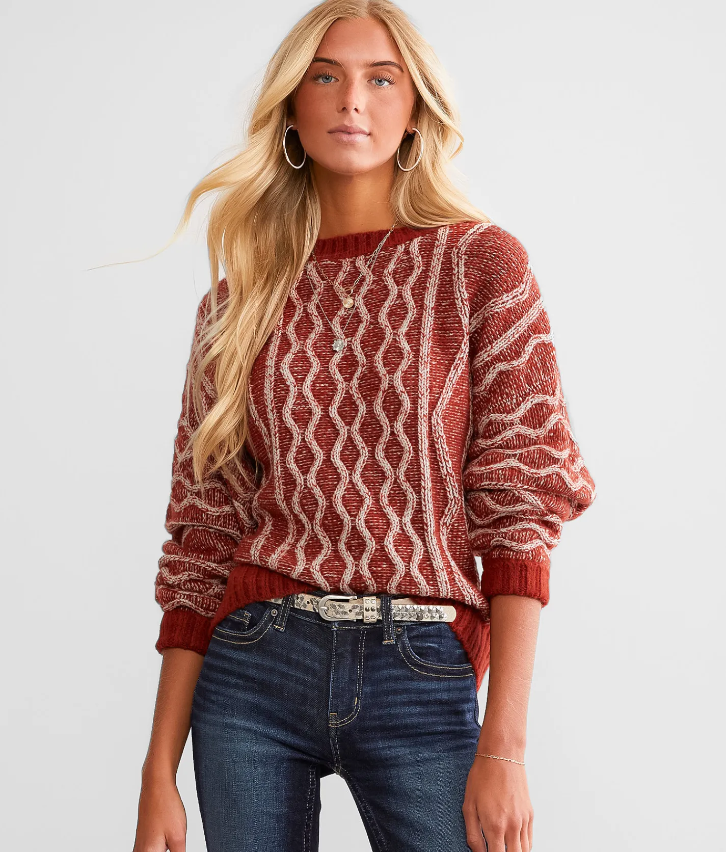 BKE Cable Knit Sweater Dark Slate Outlet