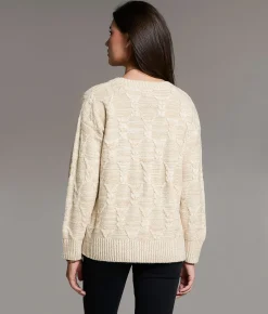 BKE Cable Knit Sweater Cream Marl Discount