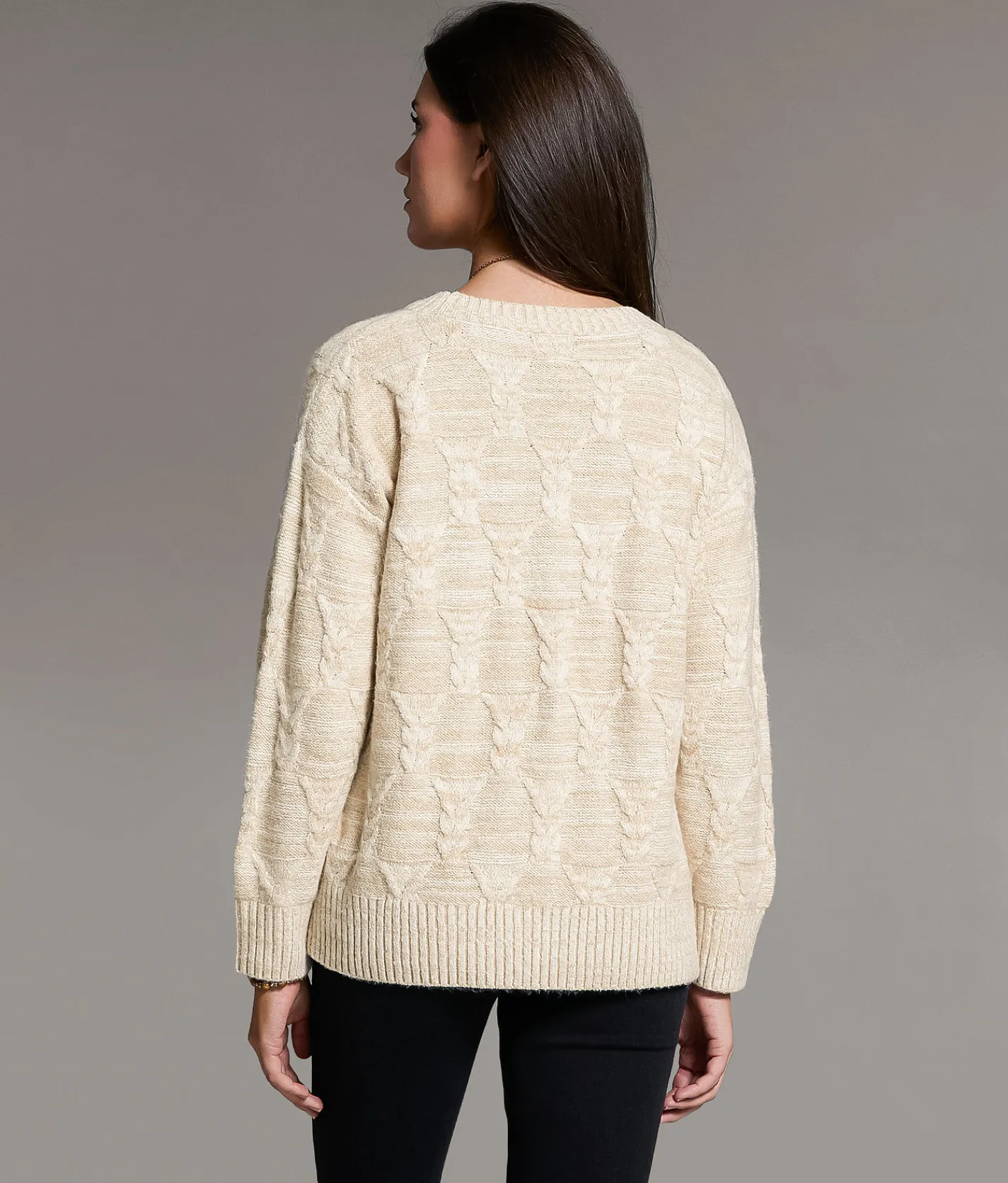 BKE Cable Knit Sweater Cream Marl Discount