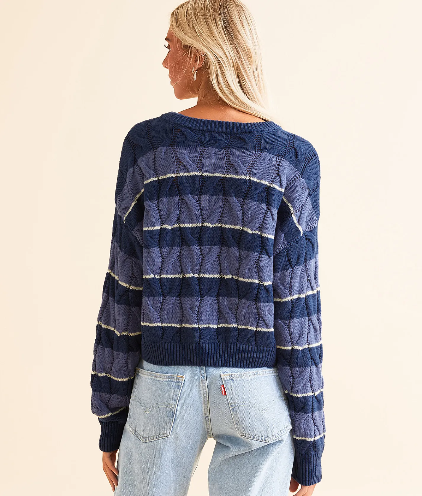 FITZ + EDDI Cable Stripe Cropped Sweater Blue Stripe Discount