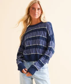 FITZ + EDDI Cable Stripe Cropped Sweater Blue Stripe Discount