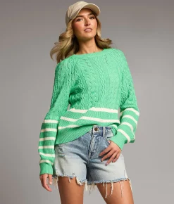 Tops | BKE Cable Striped Sweater Green