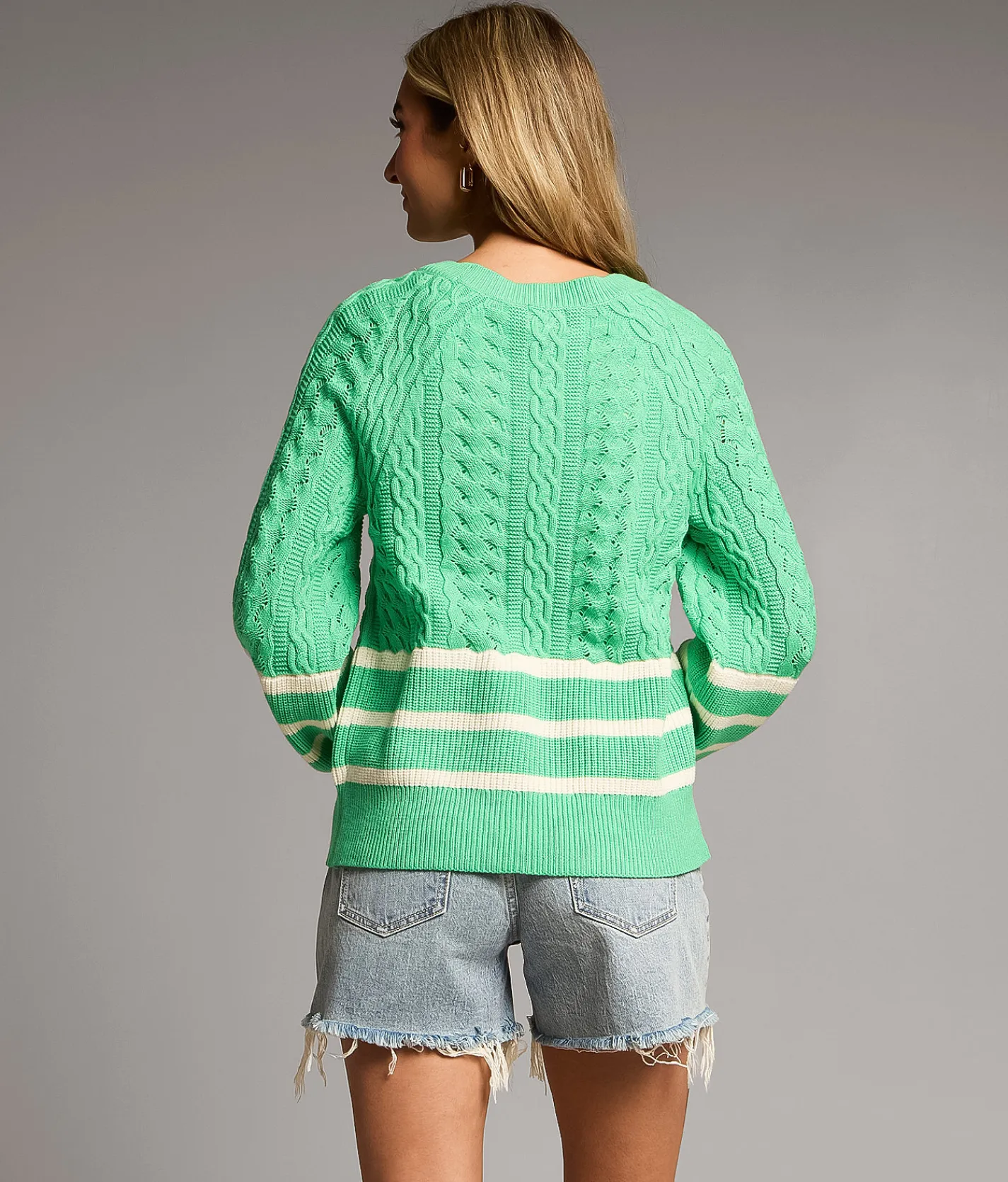 Tops | BKE Cable Striped Sweater Green