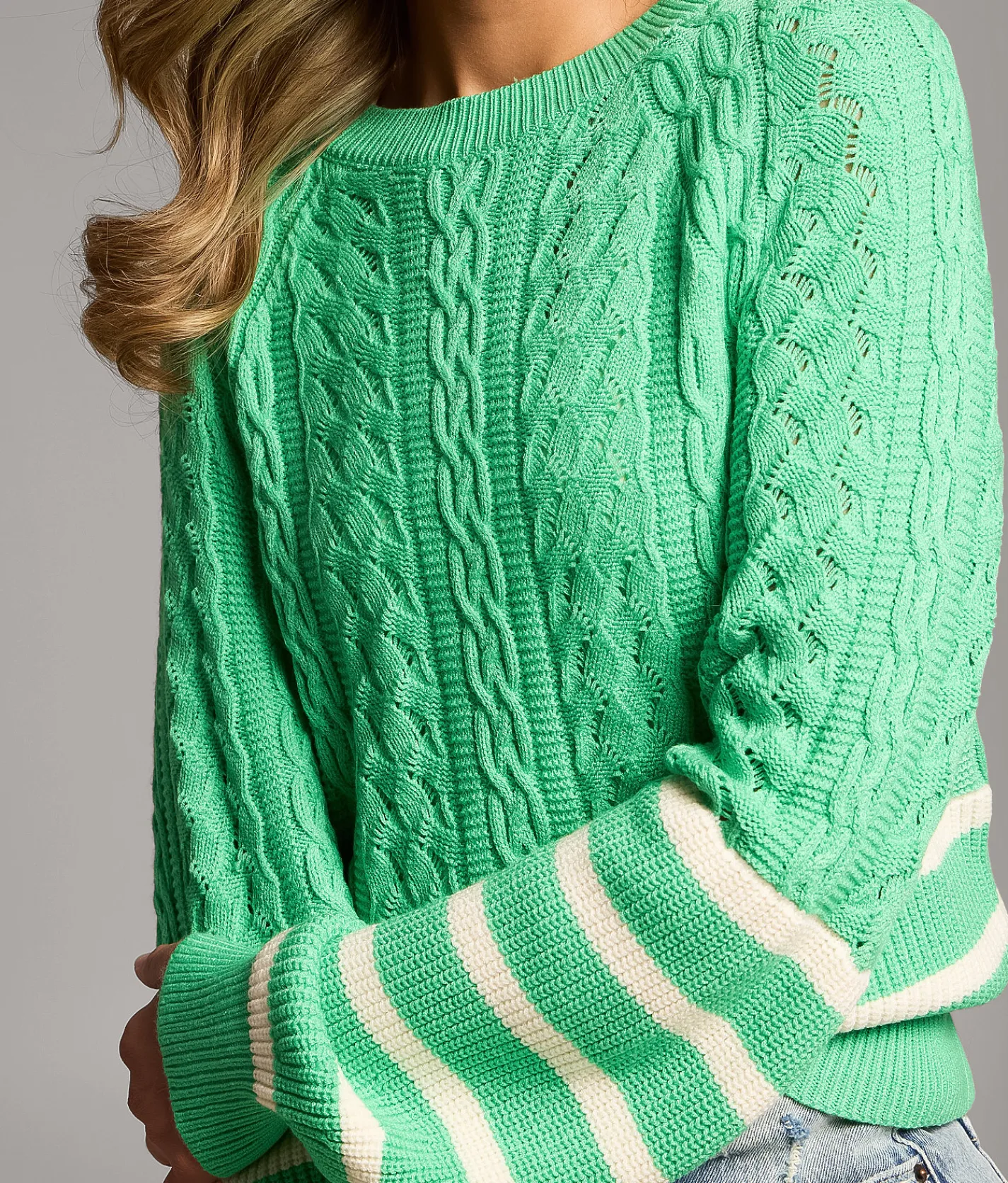Tops | BKE Cable Striped Sweater Green