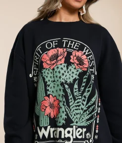 Wrangler® Cactus Flowers Oversized Pullover Black Sale