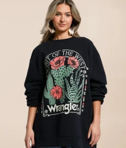 Wrangler® Cactus Flowers Oversized Pullover Black Sale