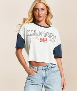 Tops | FITZ + EDDI California Color Block Cropped T-Shirt Cream