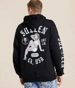 Sullen Cali Pin-Up Hooded Sweatshirt Jet Black New
