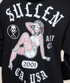 Sullen Cali Pin-Up Hooded Sweatshirt Jet Black New
