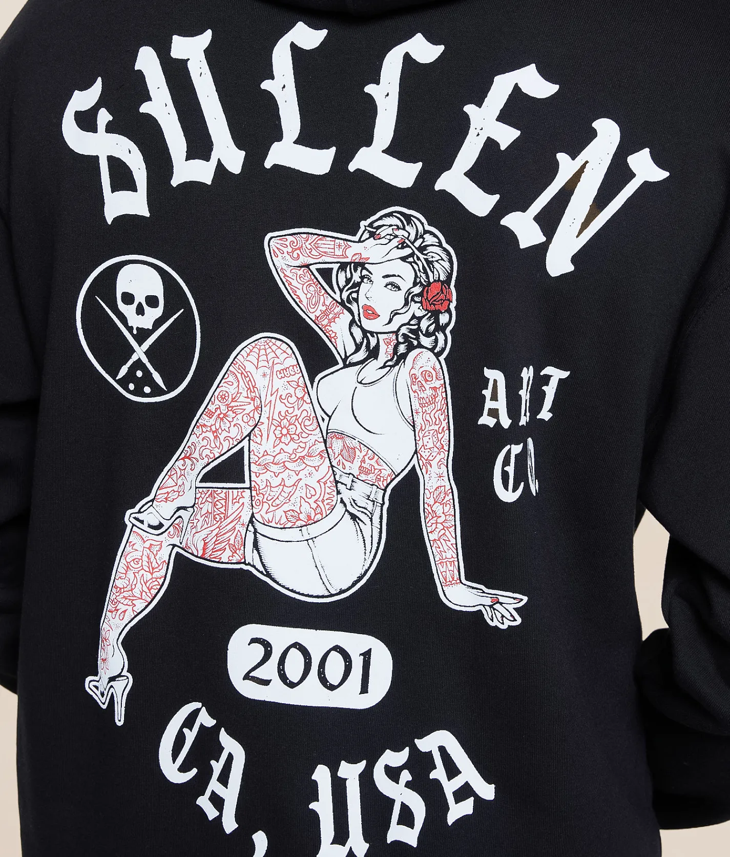 Sullen Cali Pin-Up Hooded Sweatshirt Jet Black New