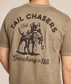 Tops|Graphic T-Shirts | Tail Chasers Club Camo Dog T-Shirt Aluminium Pigment Dye
