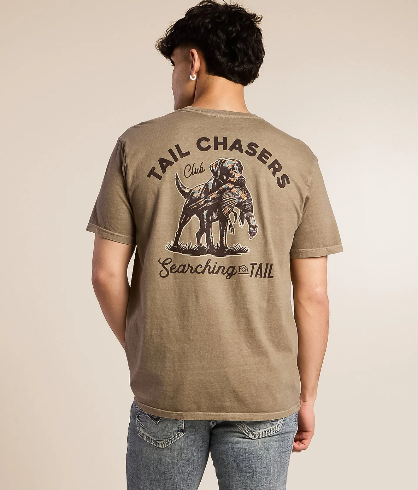Tops|Graphic T-Shirts | Tail Chasers Club Camo Dog T-Shirt Aluminium Pigment Dye