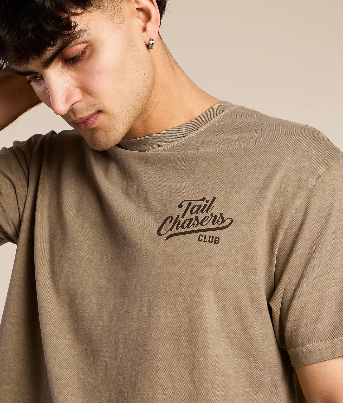 Tops|Graphic T-Shirts | Tail Chasers Club Camo Dog T-Shirt Aluminium Pigment Dye