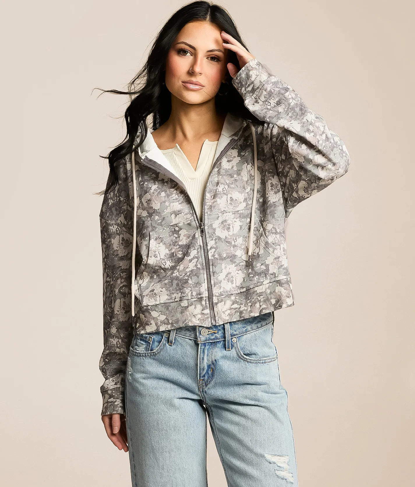 Gilded Intent Cropped Hoodie Camo Floral Hot
