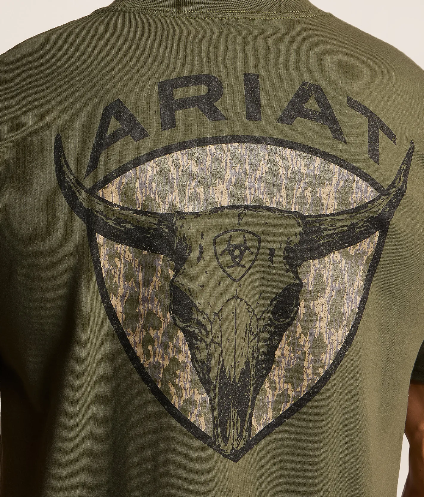 Tops|Graphic T-Shirts | Ariat Camo Longhorn Shield T-Shirt Surplus Green