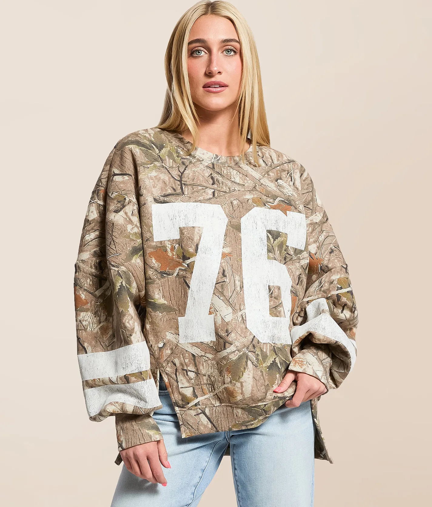 Tops | Goodie Two Sleeves 76 Oversized Pullover Camo
