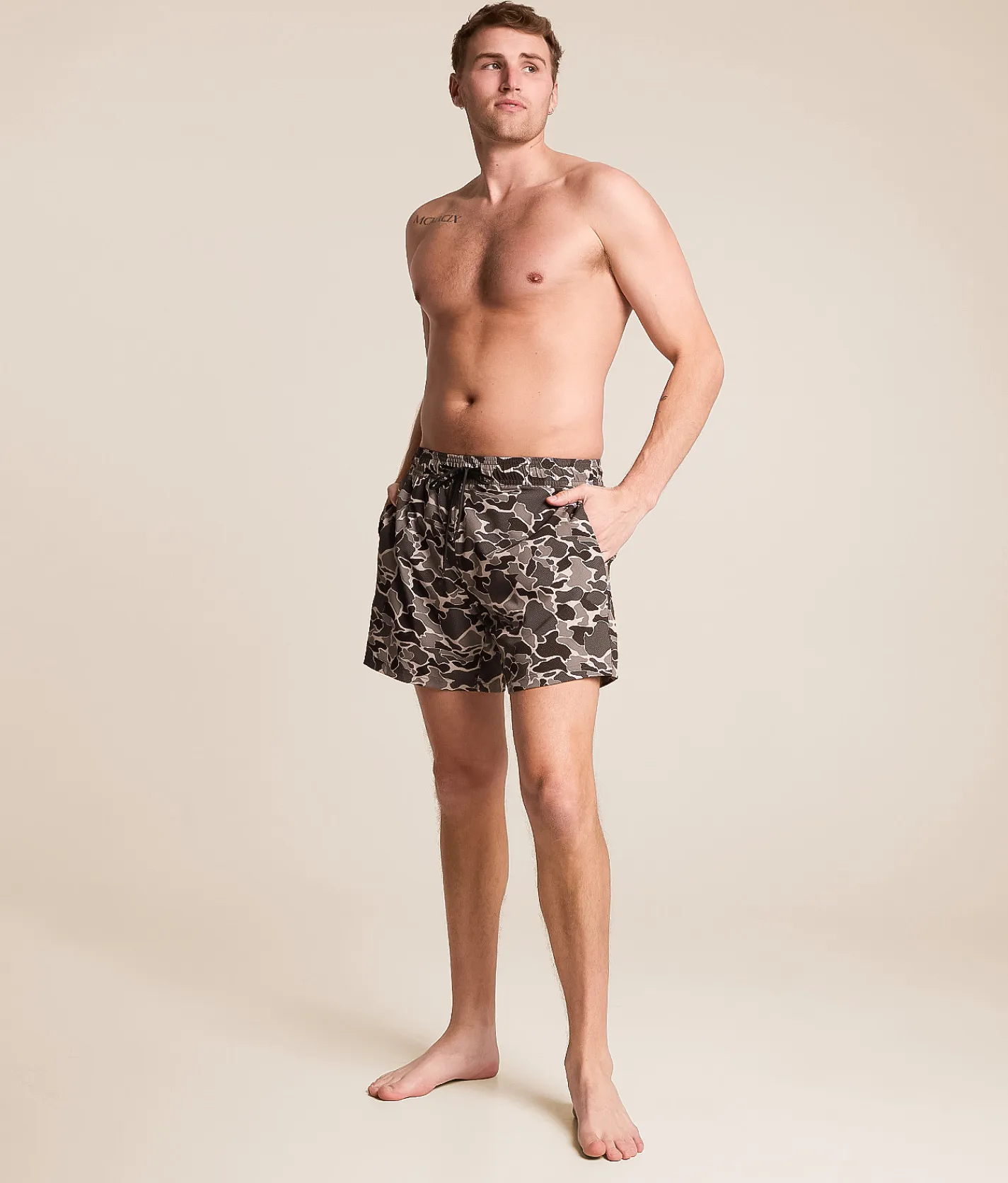 Bottoms|Swimwear | Hooey x Rock & Roll Denim Camo Volley Swim Trunks Dark Grey