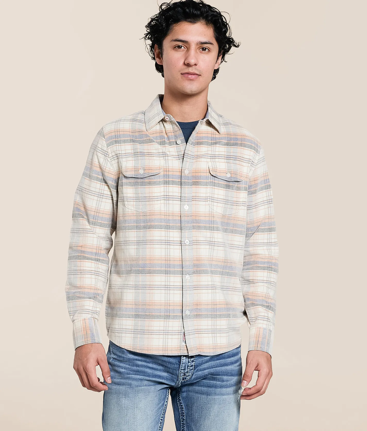 Tops | Flag & Anthem Campbell Plaid Shirt Cream Blue Rust