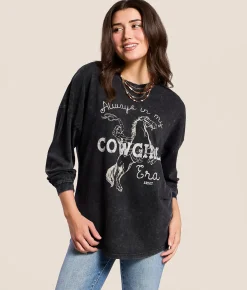 Ariat Canvas Cowgirl Oversized T-Shirt Black Mineral Wash Clearance