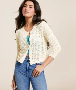 Z Supply Cardi Crochet Cropped Cardigan Sweater Sea Salt Outlet