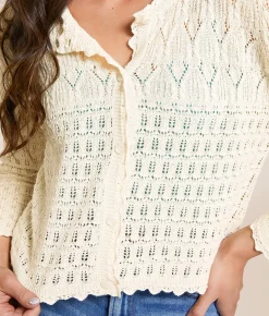 Z Supply Cardi Crochet Cropped Cardigan Sweater Sea Salt Outlet