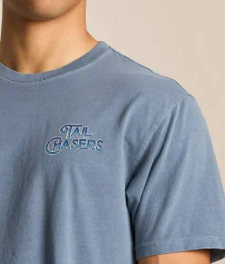 Tops|Graphic T-Shirts | Tail Chasers Club Car Dog T-Shirt Blue Jean Pigment Dye