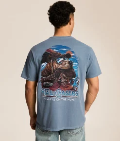 Tops|Graphic T-Shirts | Tail Chasers Club Car Dog T-Shirt Blue Jean Pigment Dye