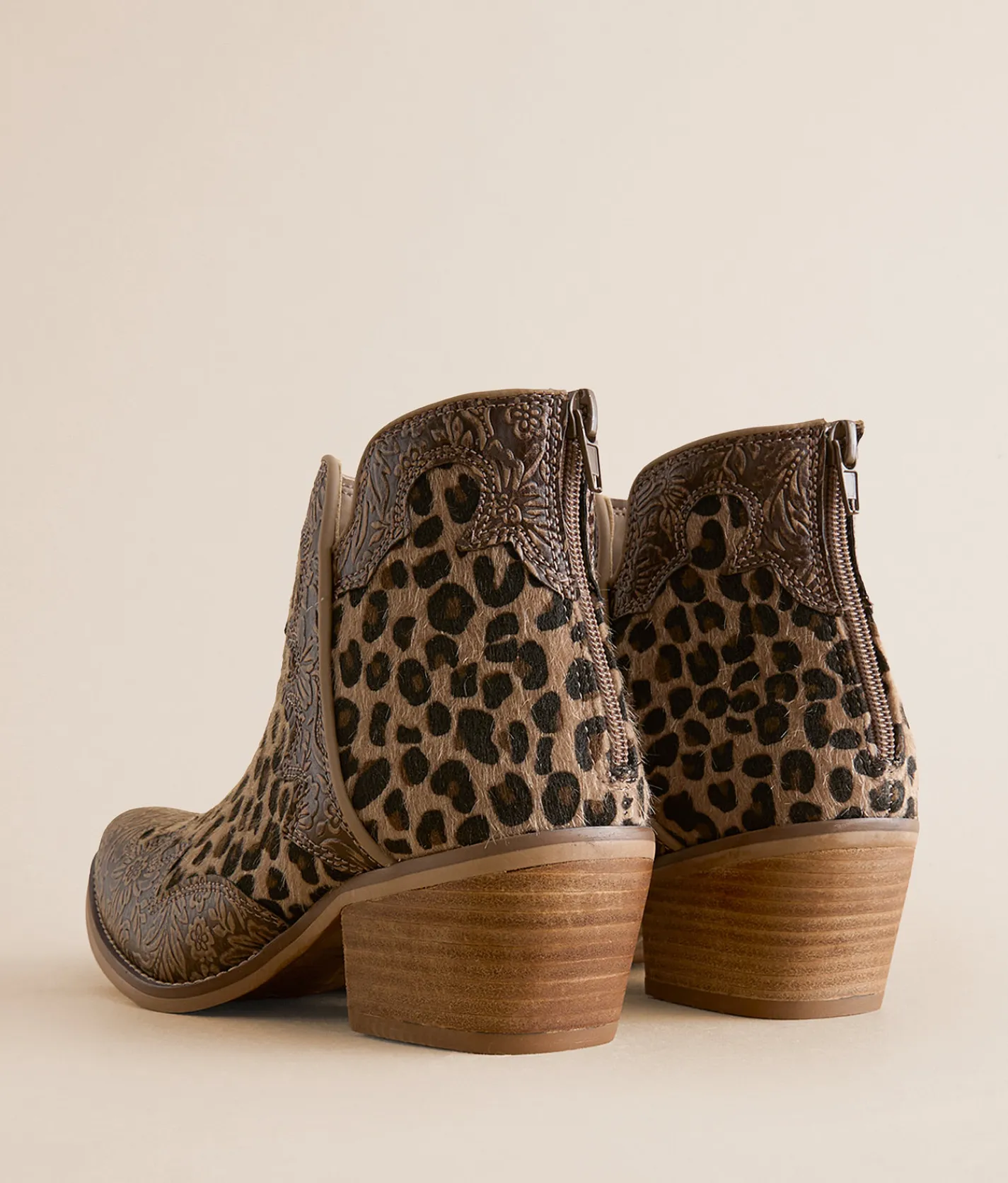 Very G Carly Leopard Floral Ankle Boot Tan Leopard New