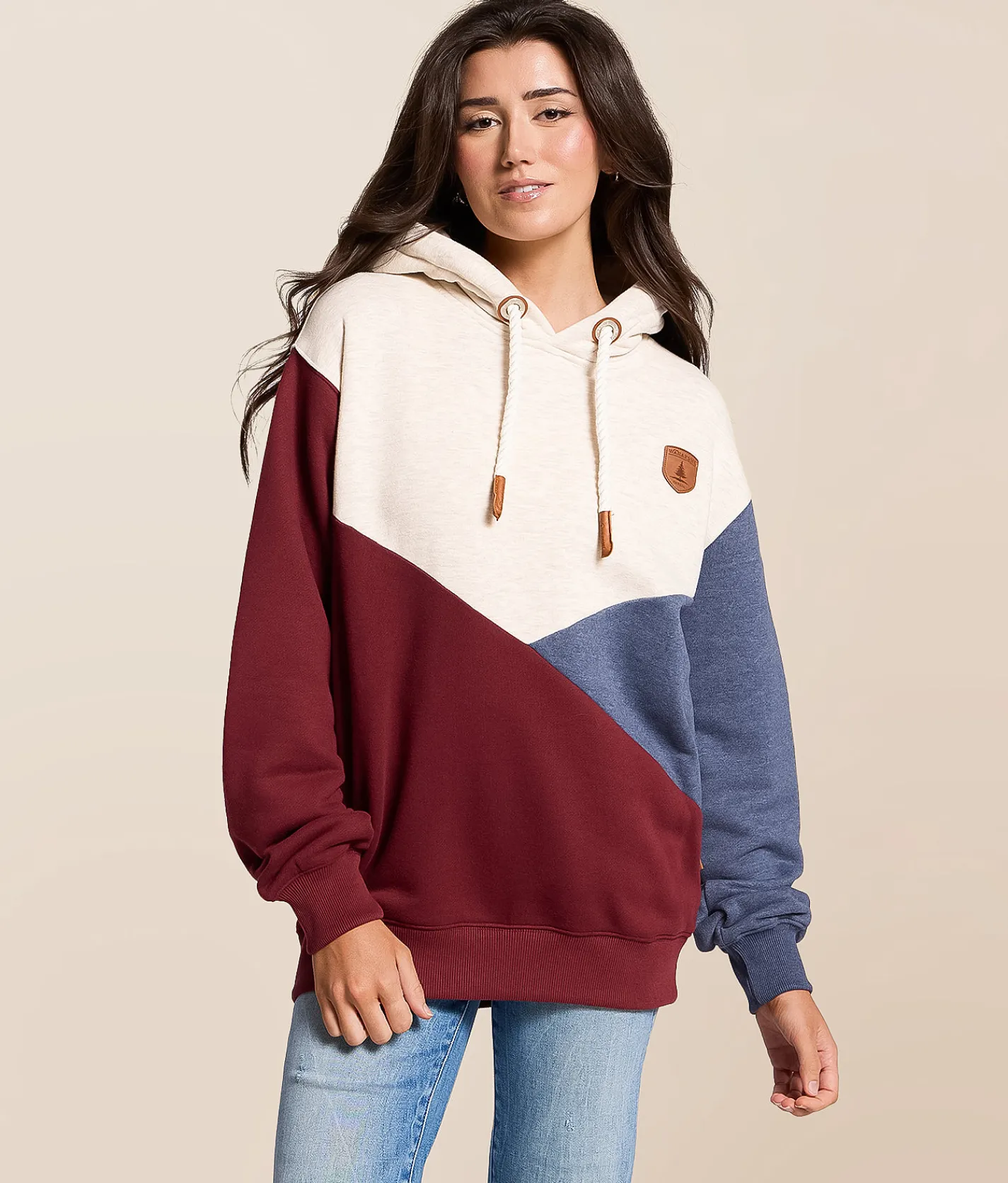 Tops | Wanakome Carria Color Block Hooded Sweatshirt Grape Navy Mix