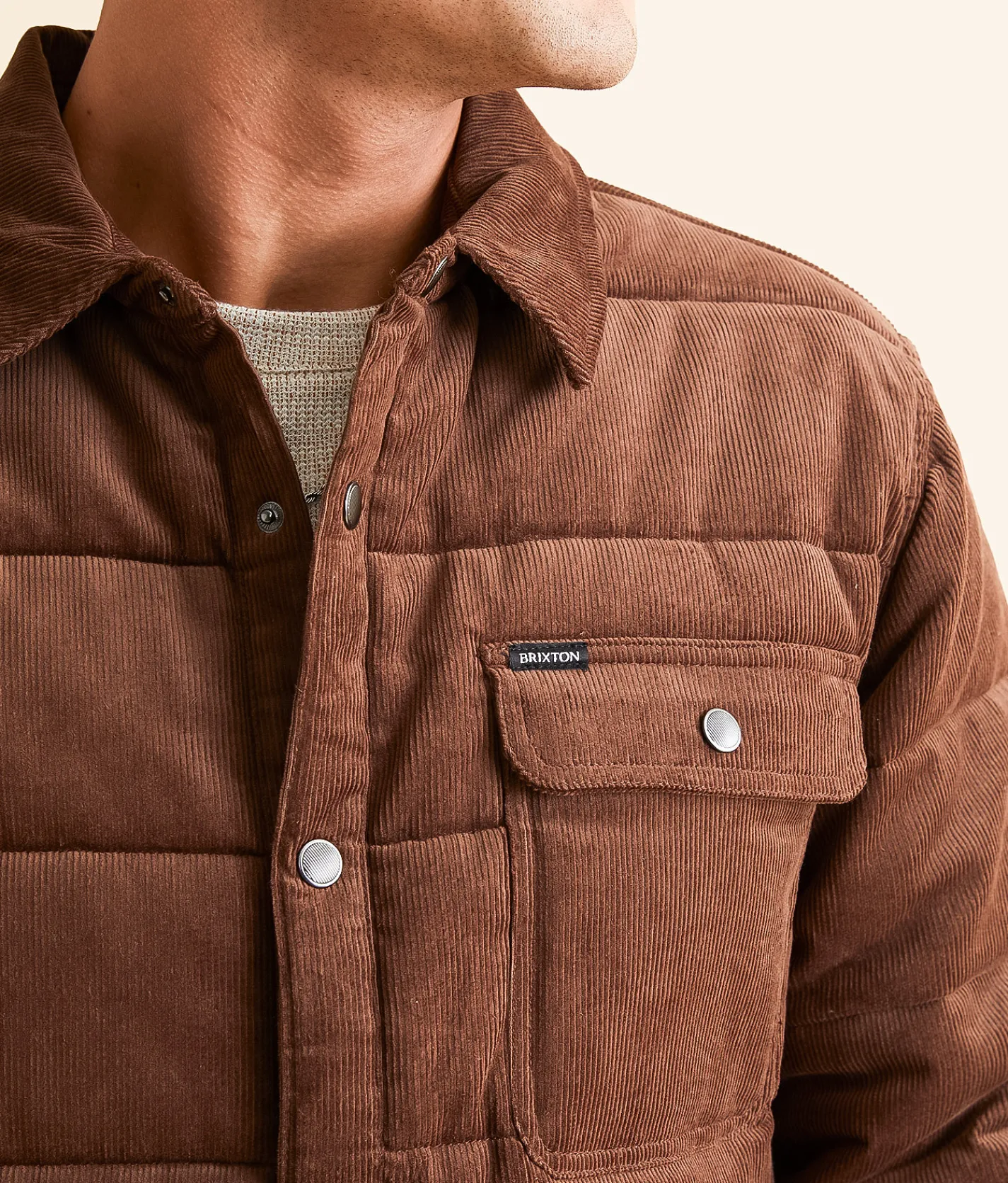 Brixton Cass Puffer Jacket Pinecone Brown Cord Outlet