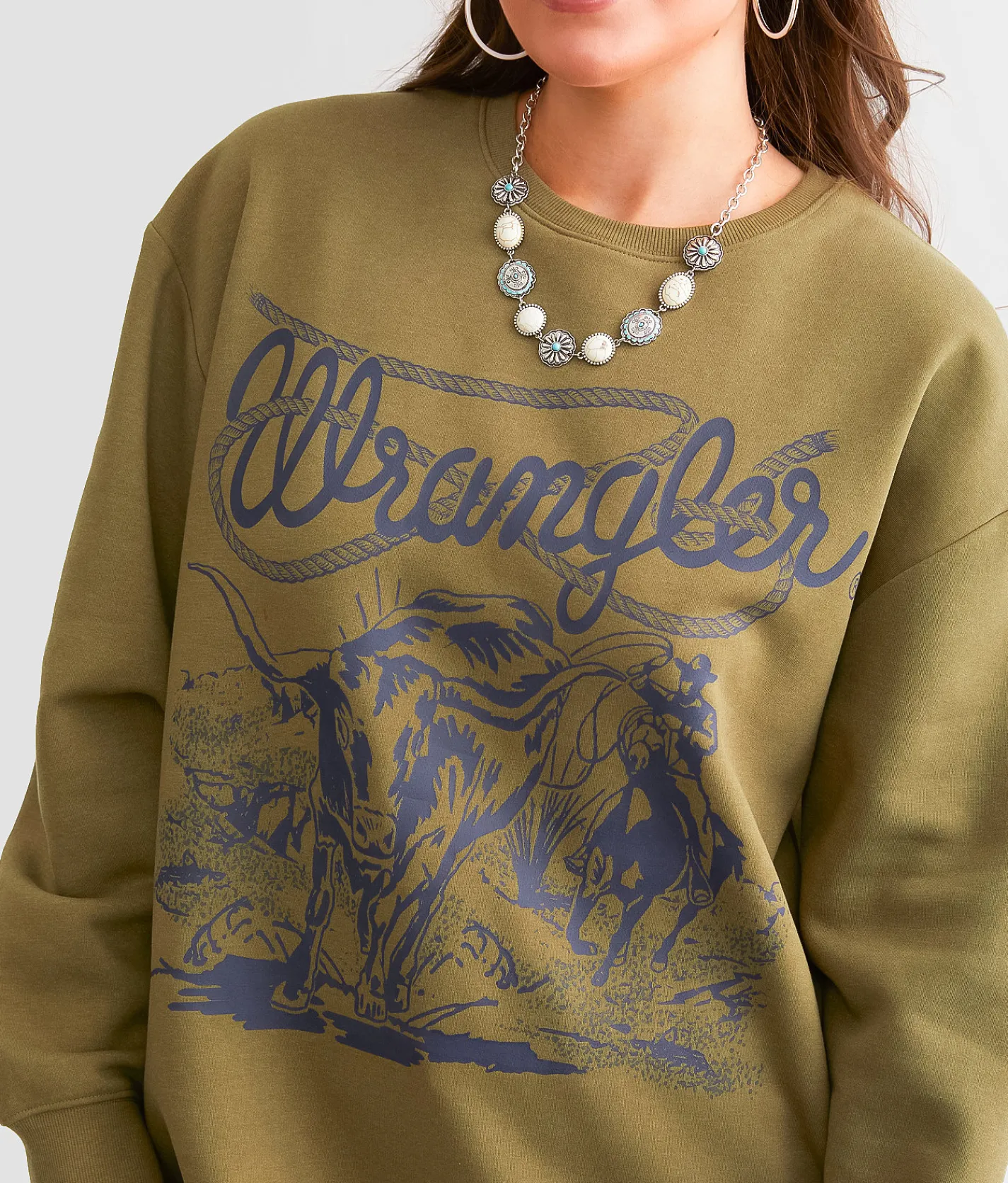 Wrangler® Cattle Rope Oversized Pullover Burnt Olive Discount