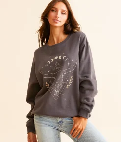 Modish Rebel Celestial Steer Head Pullover Washed Grey Online
