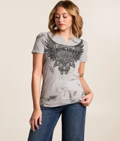 Affliction Celtic Heart T-Shirt Silver Wash W D3 Ch Bk M