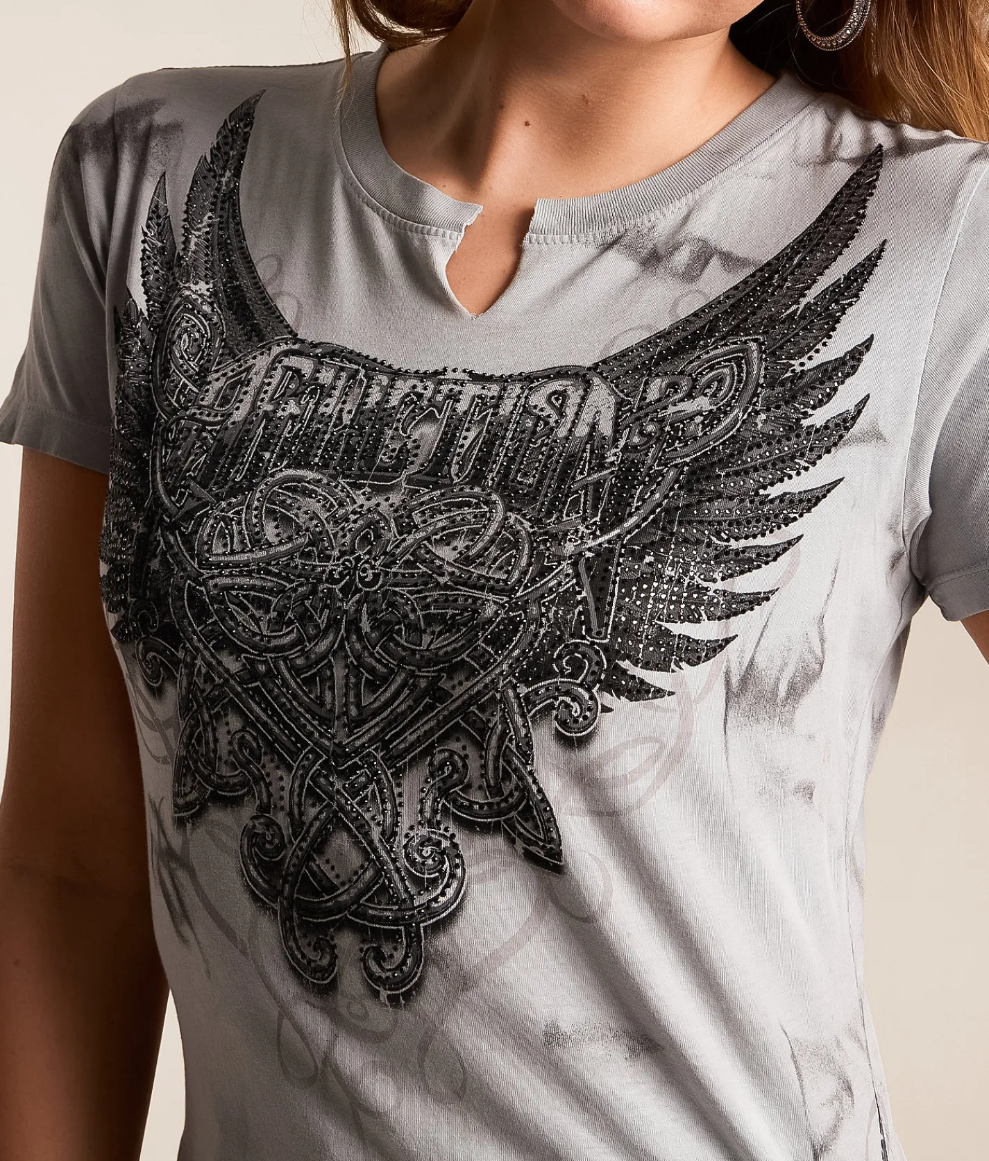 Affliction Celtic Heart T-Shirt Silver Wash W D3 Ch Bk M