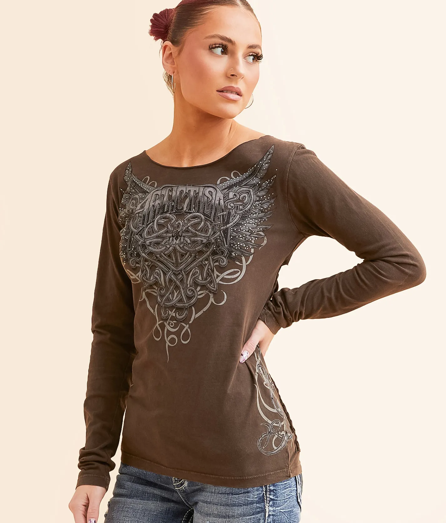 Affliction Celtic Heart T-Shirt Chocolate Lava Wash Sale