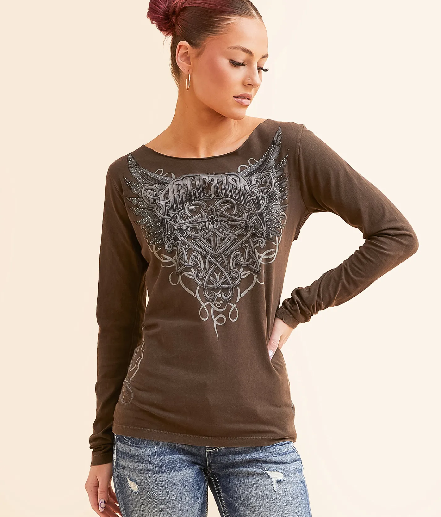 Affliction Celtic Heart T-Shirt Chocolate Lava Wash Sale