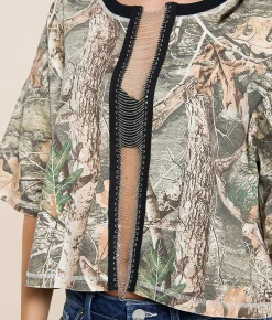 Tops | Gilded Intent Chain Camo Cropped T-Shirt Camo Print