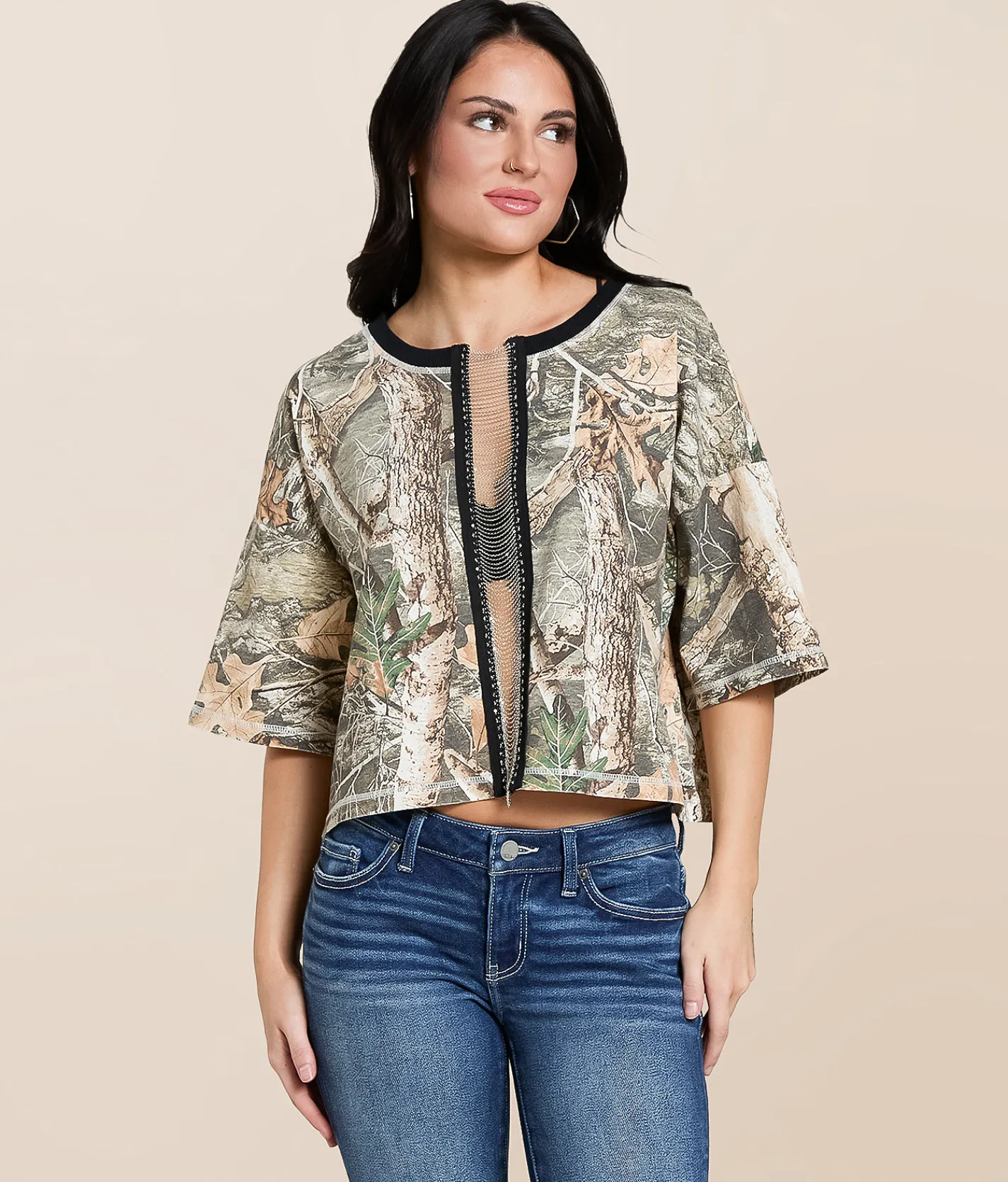 Tops | Gilded Intent Chain Camo Cropped T-Shirt Camo Print