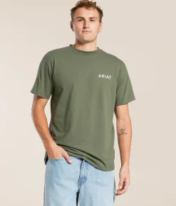 Tops|Graphic T-Shirts | Ariat Charging Bison Shield T-Shirt Surplus Green