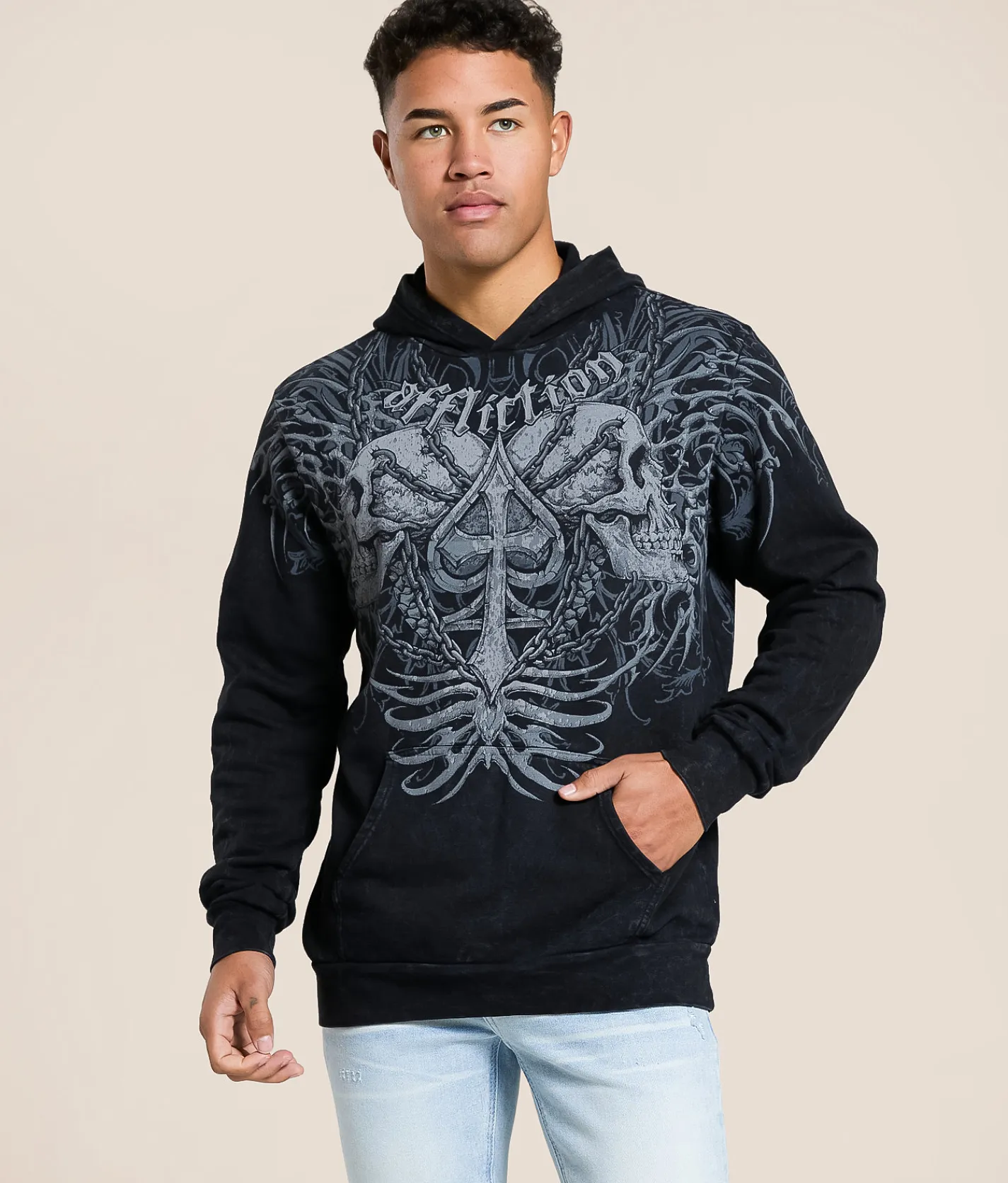 Tops | Affliction Charred Martyr Hooded Sweatshirt Black Lava Wash