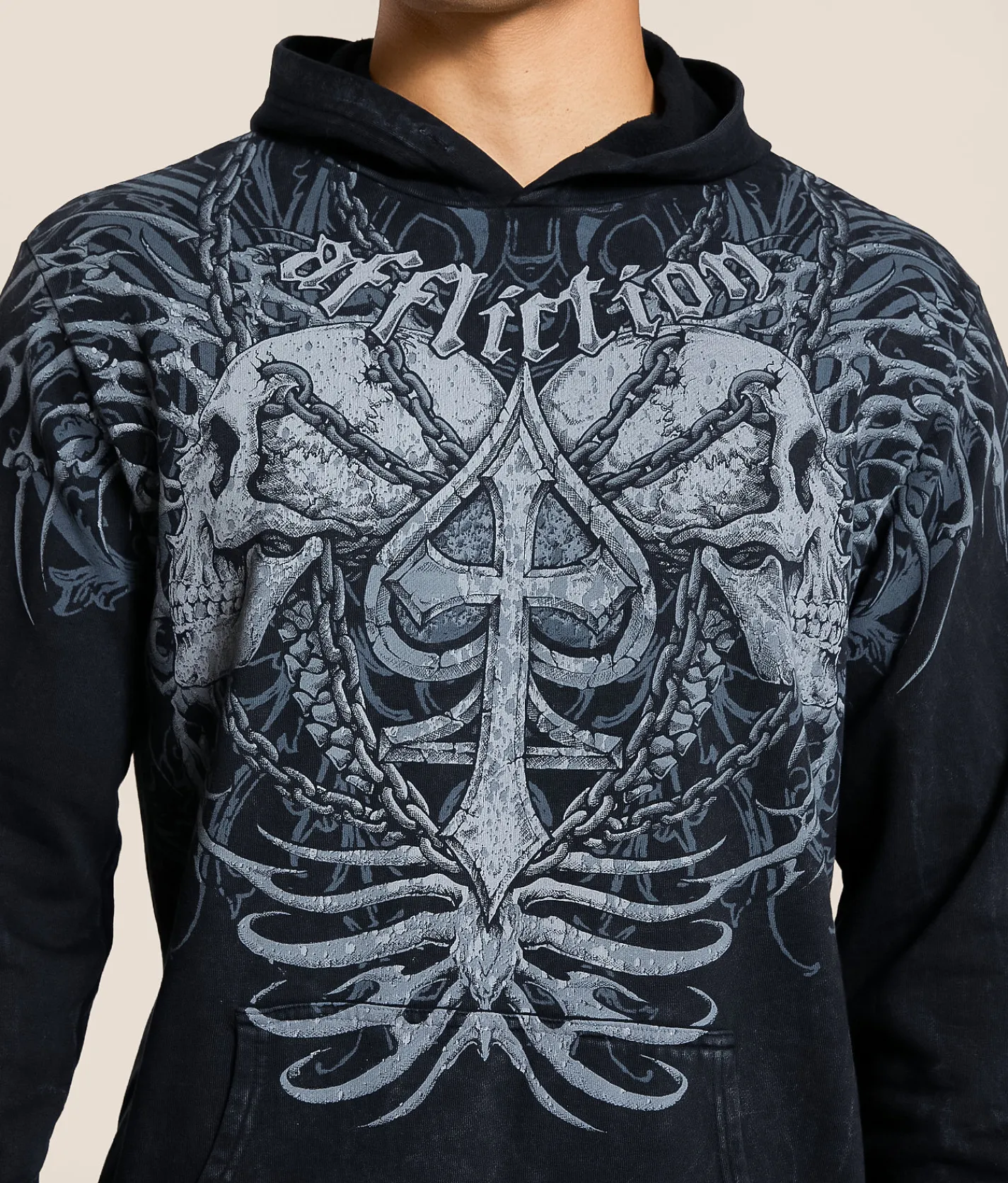 Tops | Affliction Charred Martyr Hooded Sweatshirt Black Lava Wash